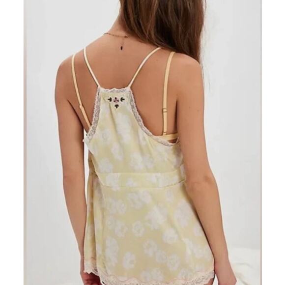 Free People Intimately Cami Tank Lace Satin Lemon Custard Floral Small - Picture 2 of 8